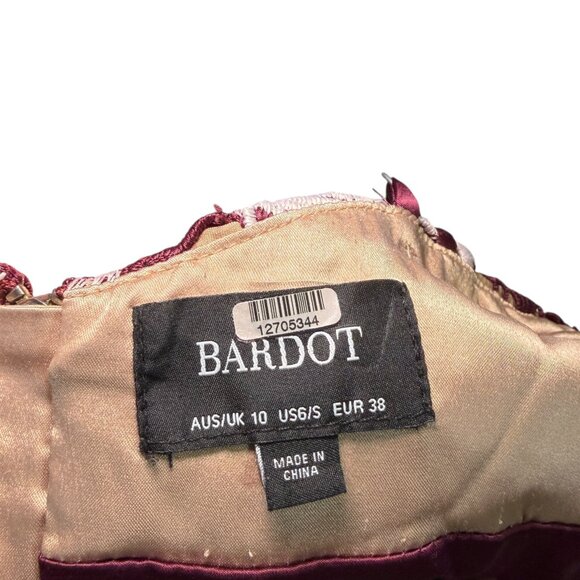 Bardot Burgundy Lace Sheath Dress Size Small Floral Cocktail Y2K - Picture 2 of 7